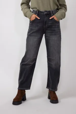 Mica Super High-Rise Barrel-Leg Jeans for Women in Black Eel | MDP-W3234
