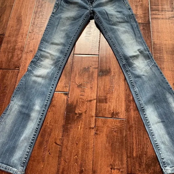 Miss Me Sequin‎ Bedazzled embroidered signature boot cut denim jeans size 28