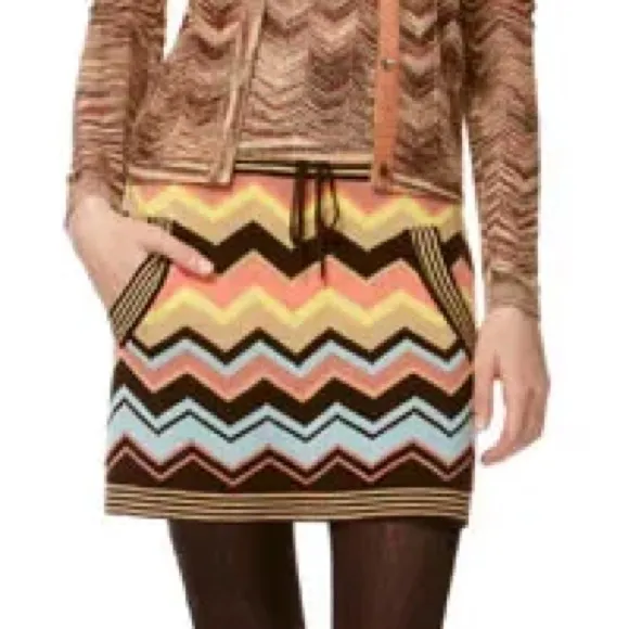 Missoni For Target striped chevron pocketed drawstring sweater mini skirt size M