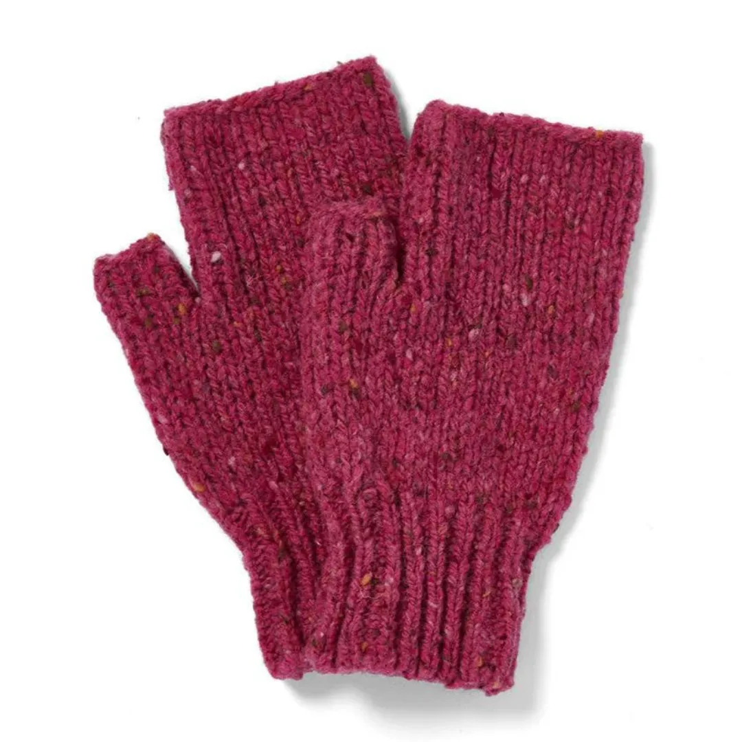 Nepped Fingerless Woollen Mitts Pink
