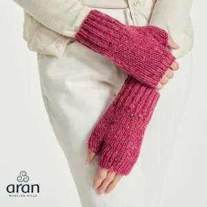 Nepped Fingerless Woollen Mitts Pink