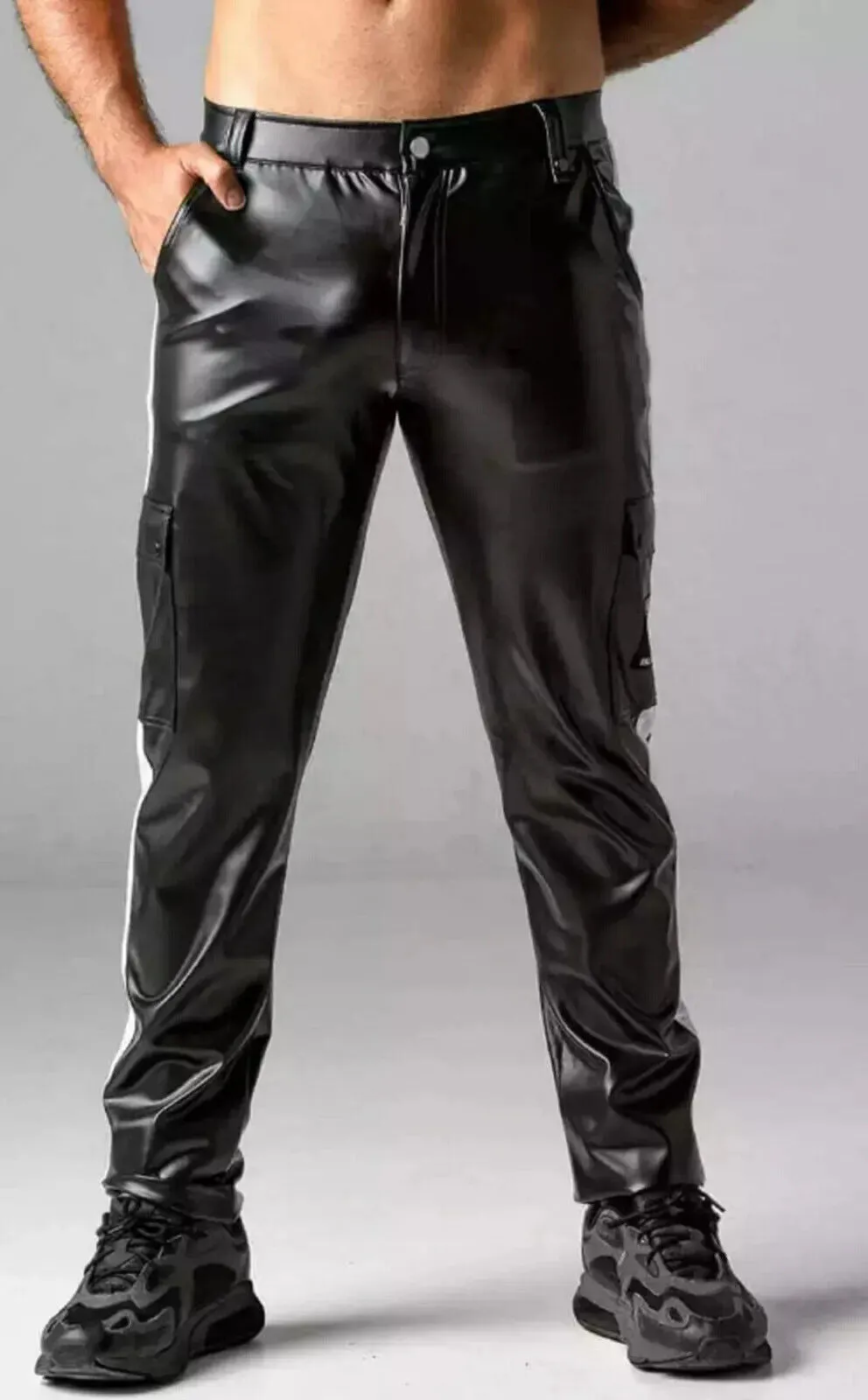 New Men's Leather Black Lambskin Sweat Pants. Real Soft Leather Motorcycle Jeans.