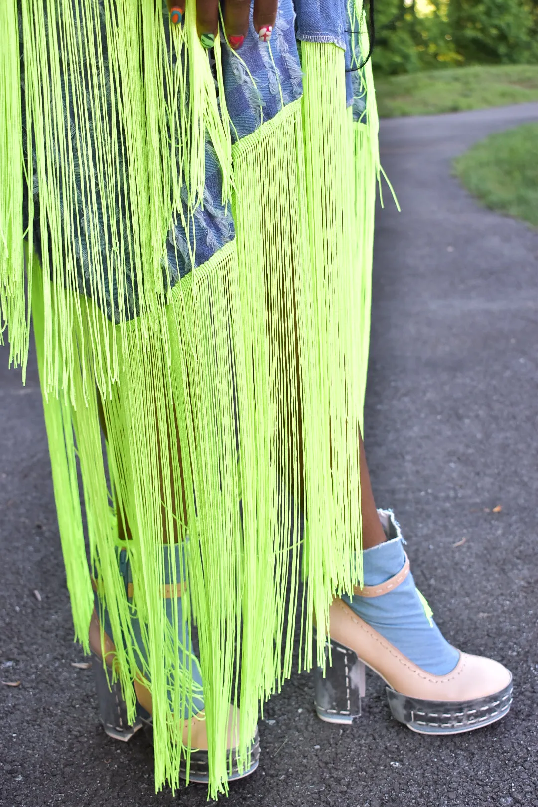 Nori Distressed Denim and Tassel Cardigan