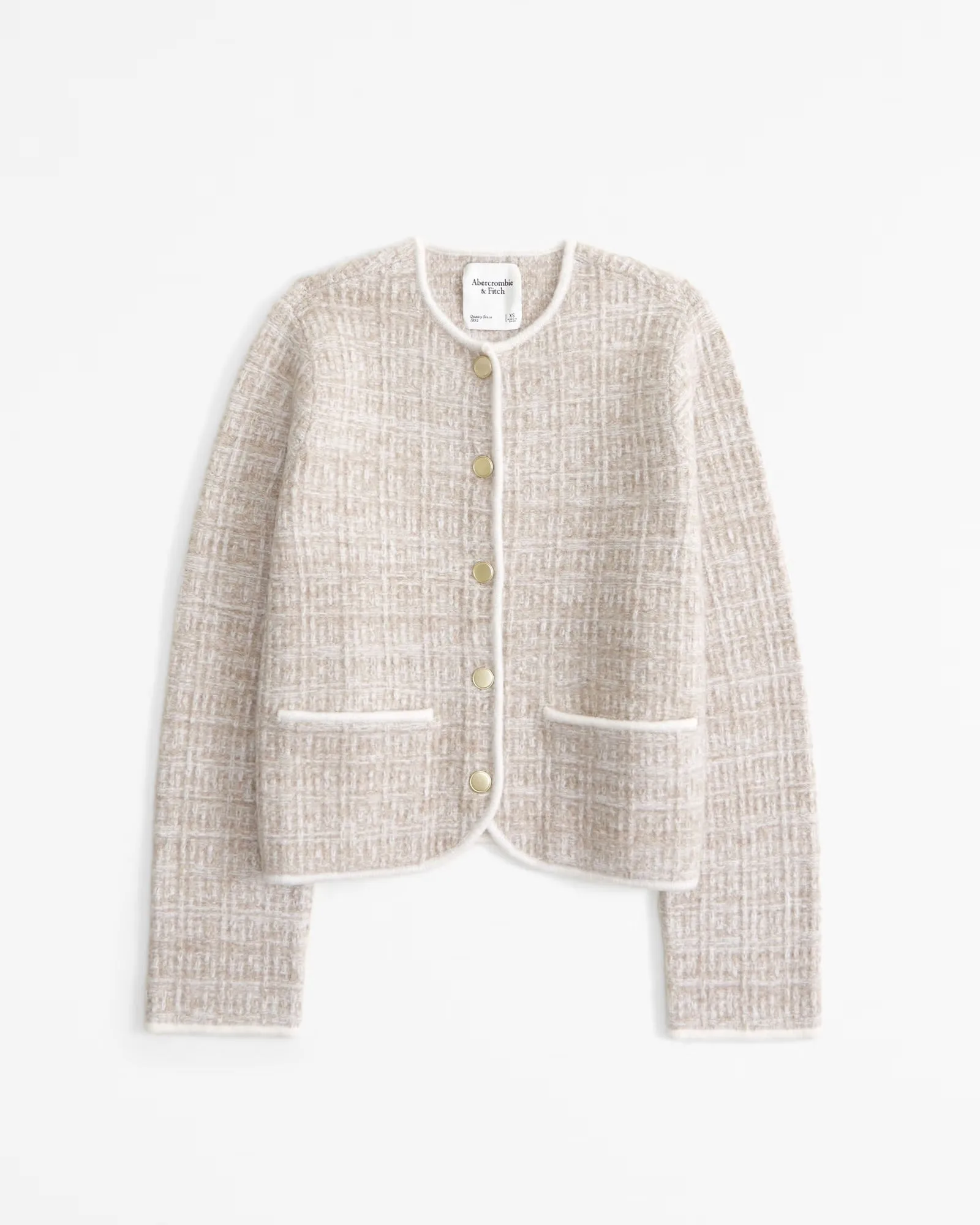Novelty Button Tweed-Inspired Sweater Jacket