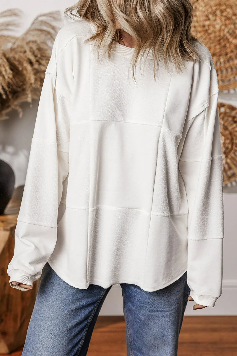 Patchwork Drop Shoulder Baggy Sweatshirt