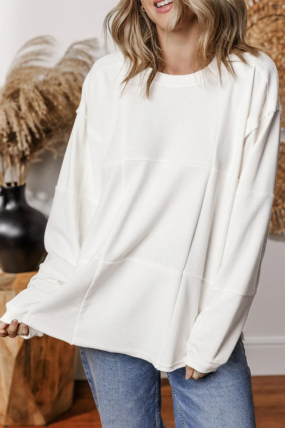 Patchwork Drop Shoulder Baggy Sweatshirt