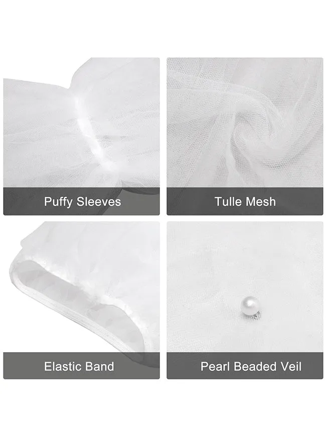 Pearl Beaded Bridal Chapel Veil with Fingerless Sheer Gloves