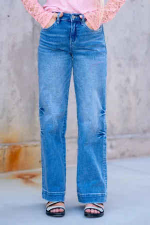 Permissible High Rise Wide Leg Jeans with Trouser Hem Detail