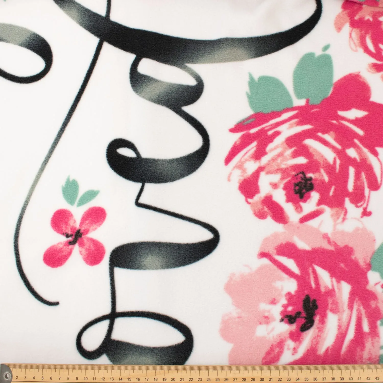Pink Flowers on White Printed Polar Fleece Design 96 - 1.28M Panel