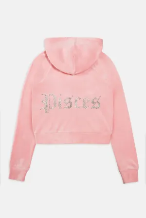 'PISCES' JUICY PINK DIAMANTÉ VELOUR ZIP-THROUGH HOODIE