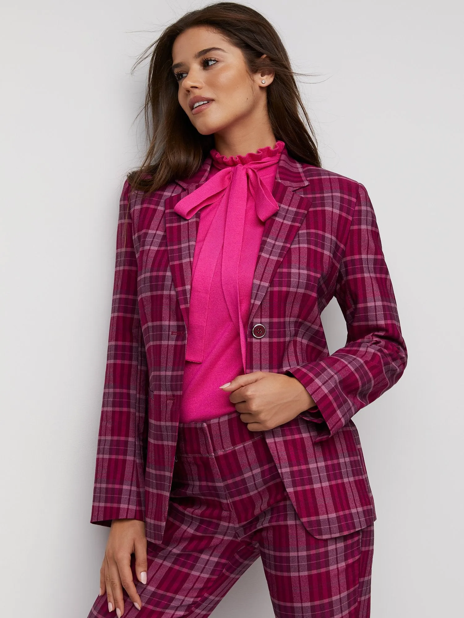 Plaid Double-Button Blazer