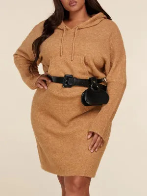 PLUS SIZE LONG SLEEVE HOODED W/FANNY PACK & BELT INCLUDED MINI DRESS