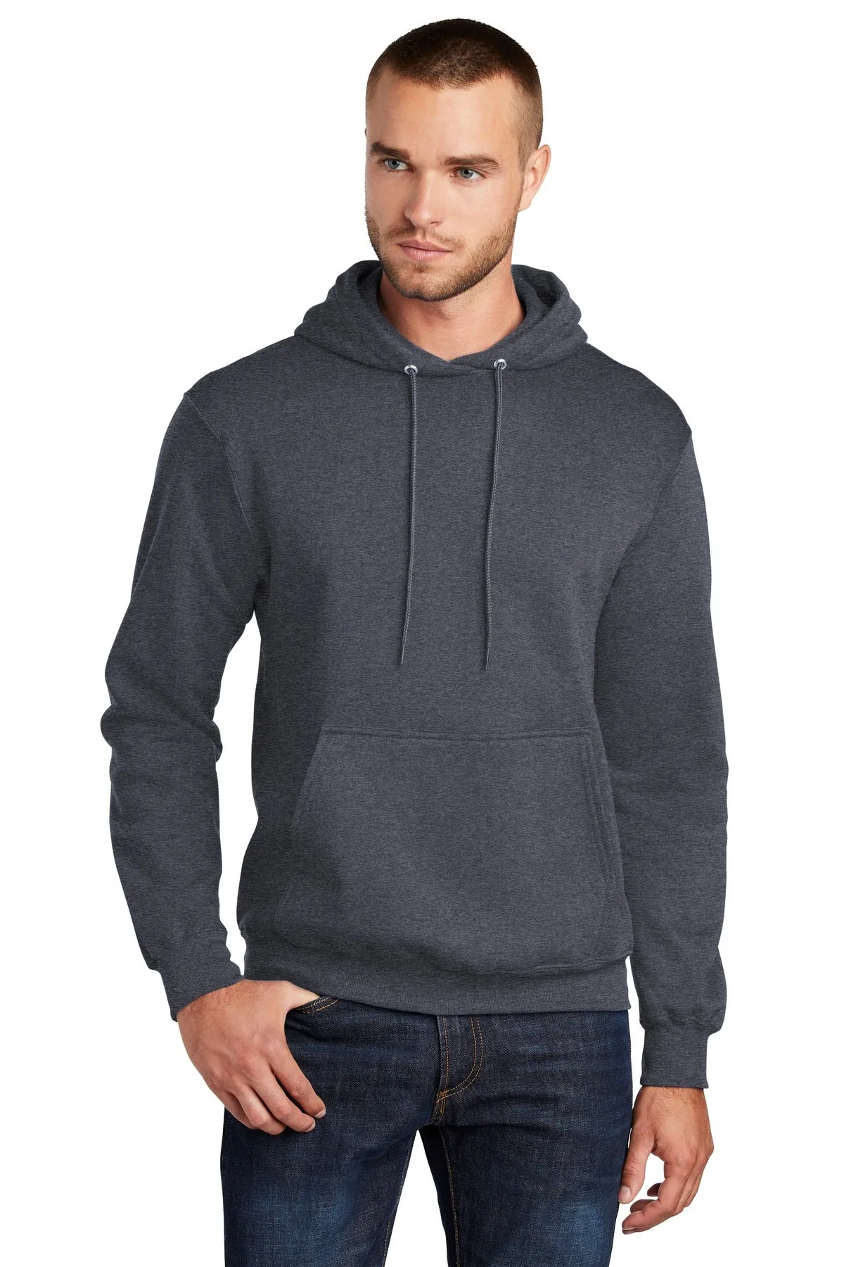 Port & Company Core Fleece Pullover Hooded Sweatshirt. PC78H Heather Navy