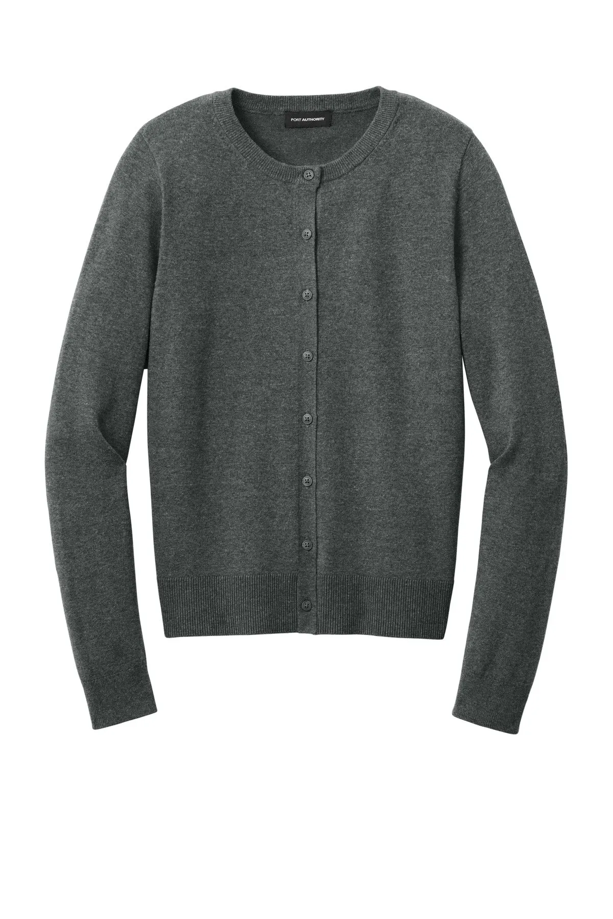 Port Authority Women's Easy Care Crewneck Cardigan Sweater LSW2870 Charcoal Heather