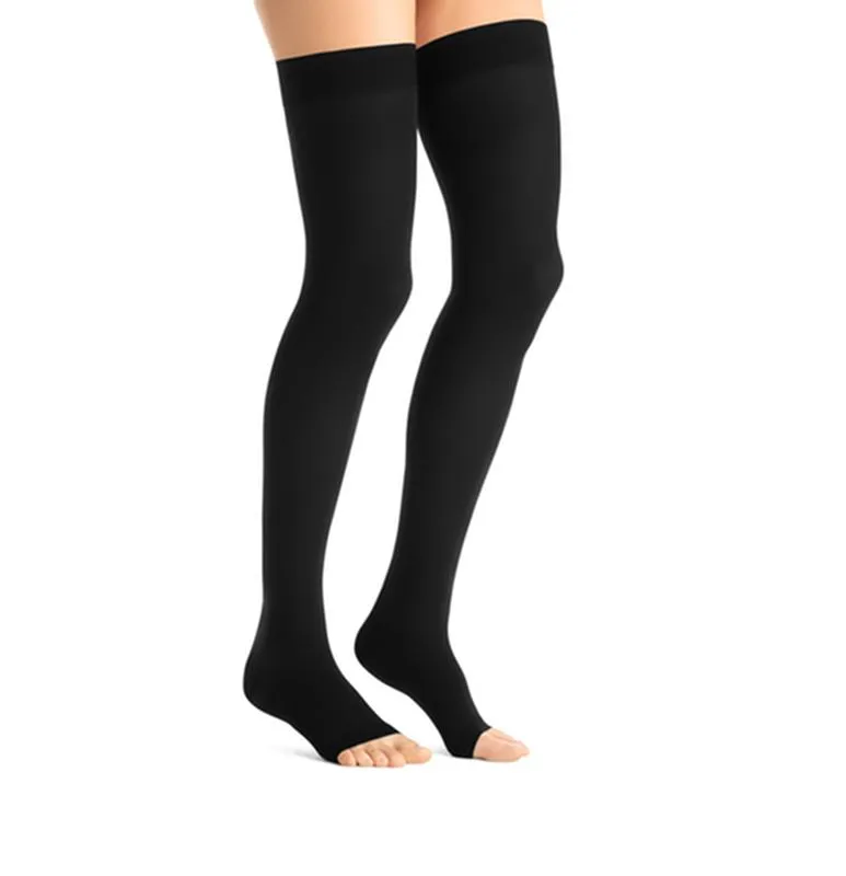 PR/1 JOBST OPAQUE WOMEN, THIGH HIGH W/SIL DOT BAND, 20-30MMHG, XL, BLACK, OPEN TOE