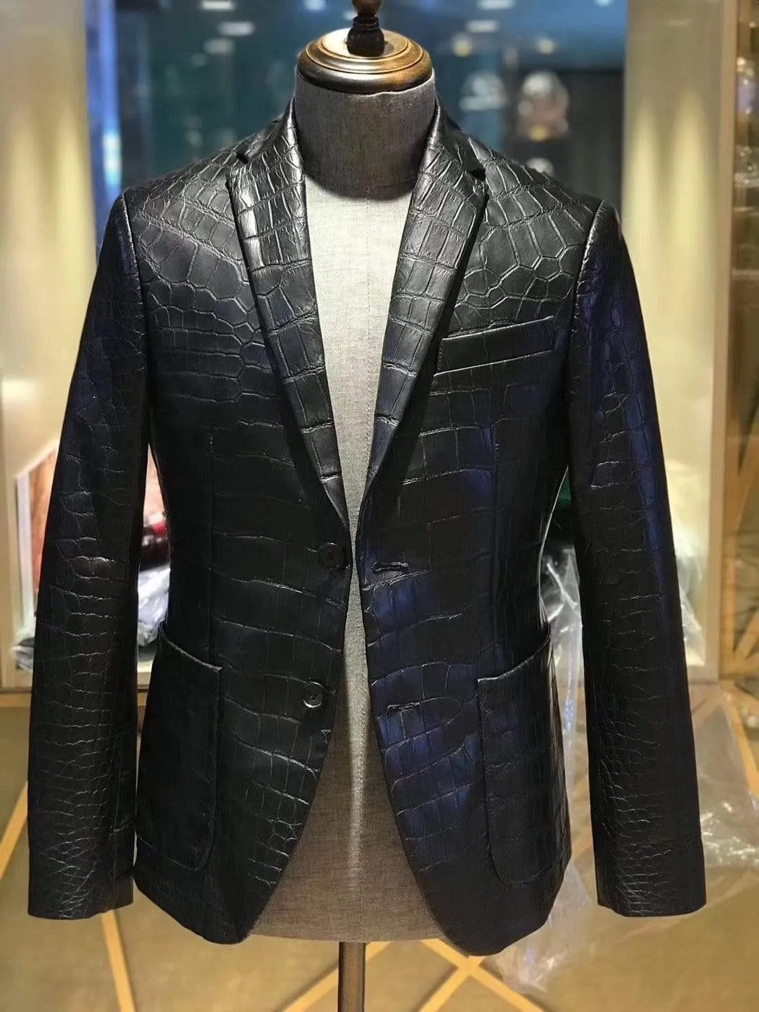 Preorder Nubuck Crocodile  Leather Blazer Beige