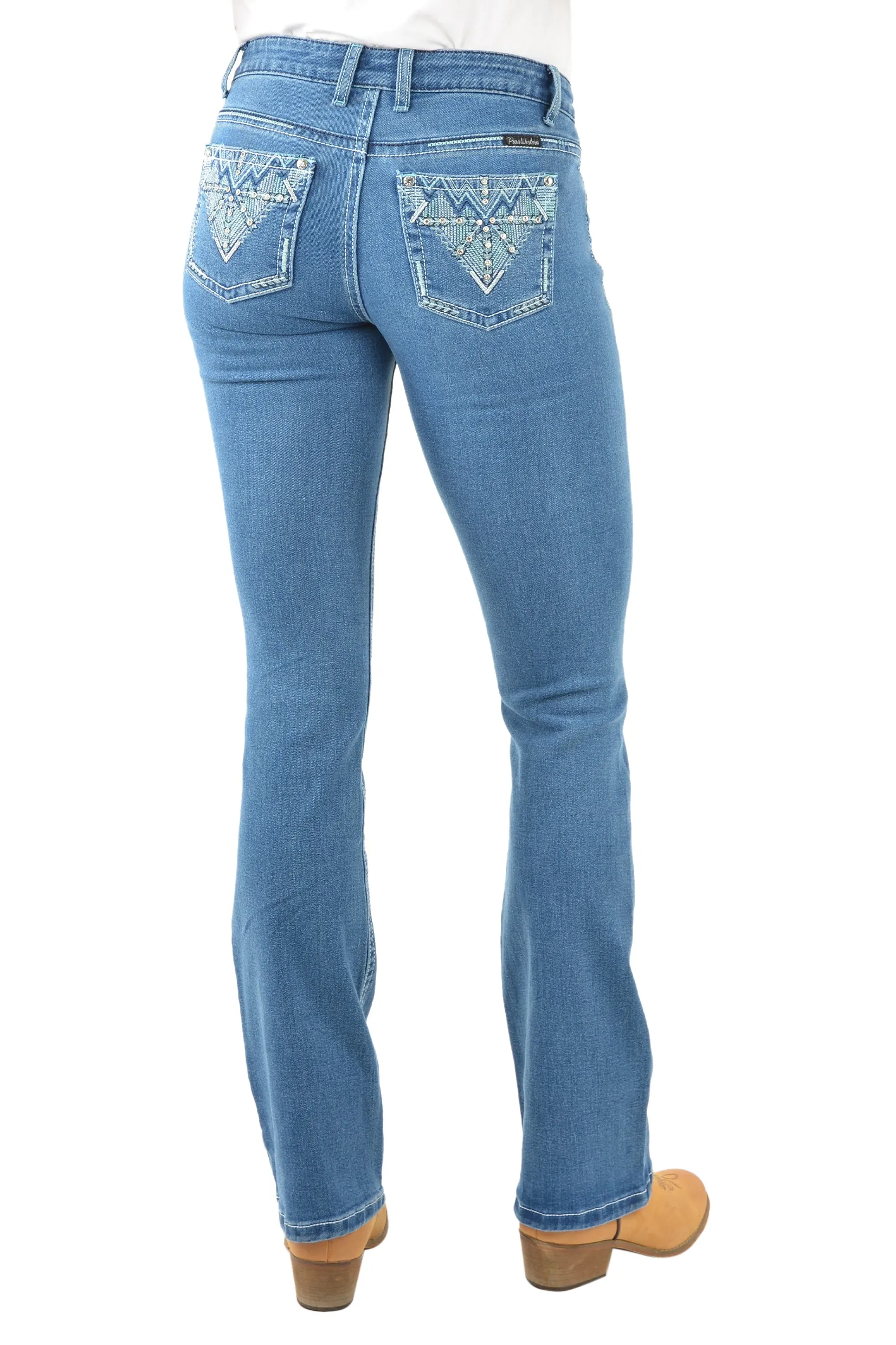 Pure Western Ziggy Boot Cut Ladies Jeans Retro Blue