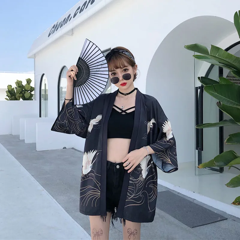 "BLACK/WHITE CRANE" CARDIGAN N041903