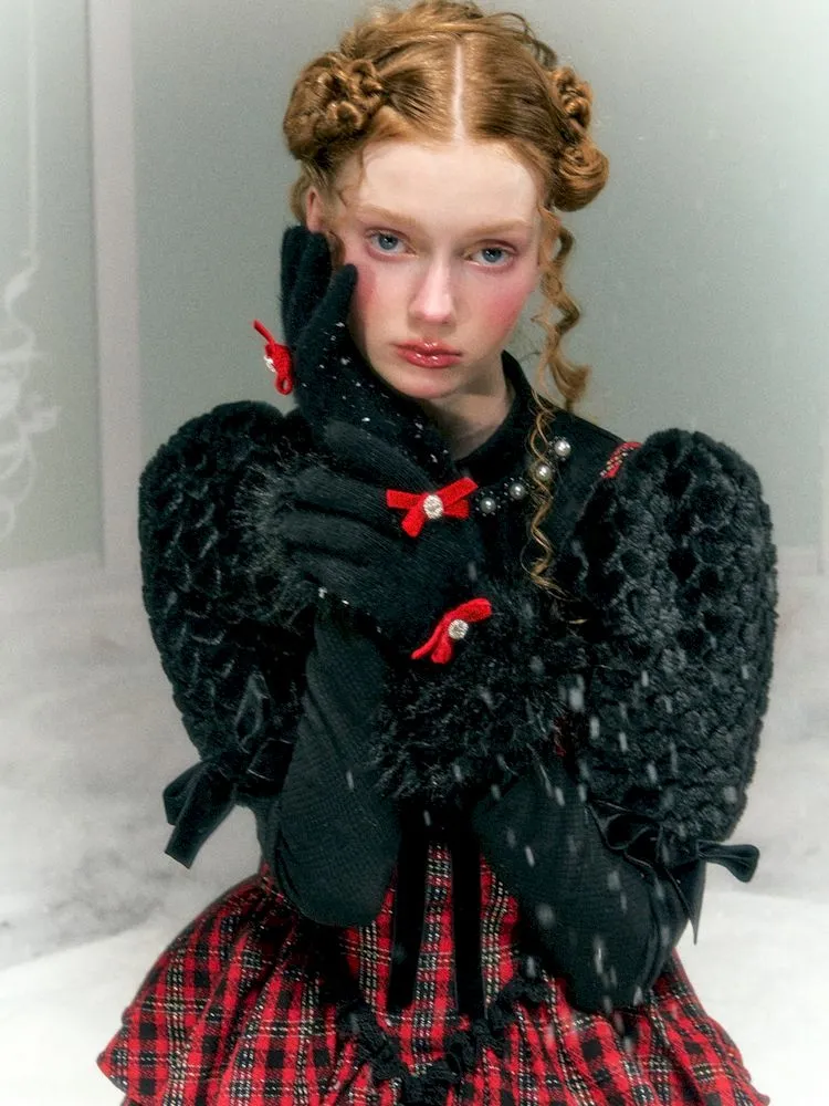 rabbit fur warm fingerless gloves