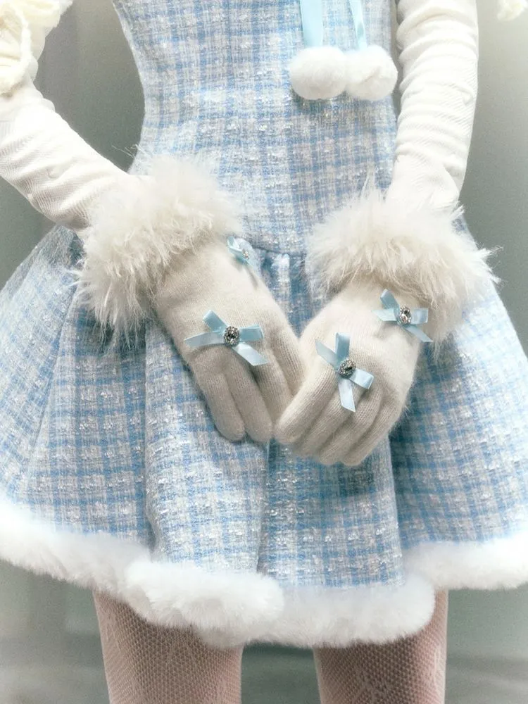 rabbit fur warm fingerless gloves