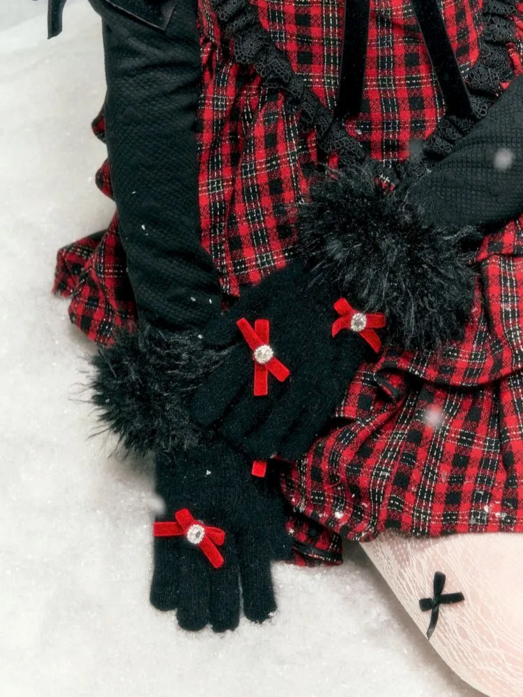 rabbit fur warm fingerless gloves