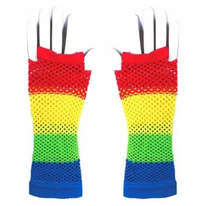 Rainbow Fishnet Fingerless Gloves