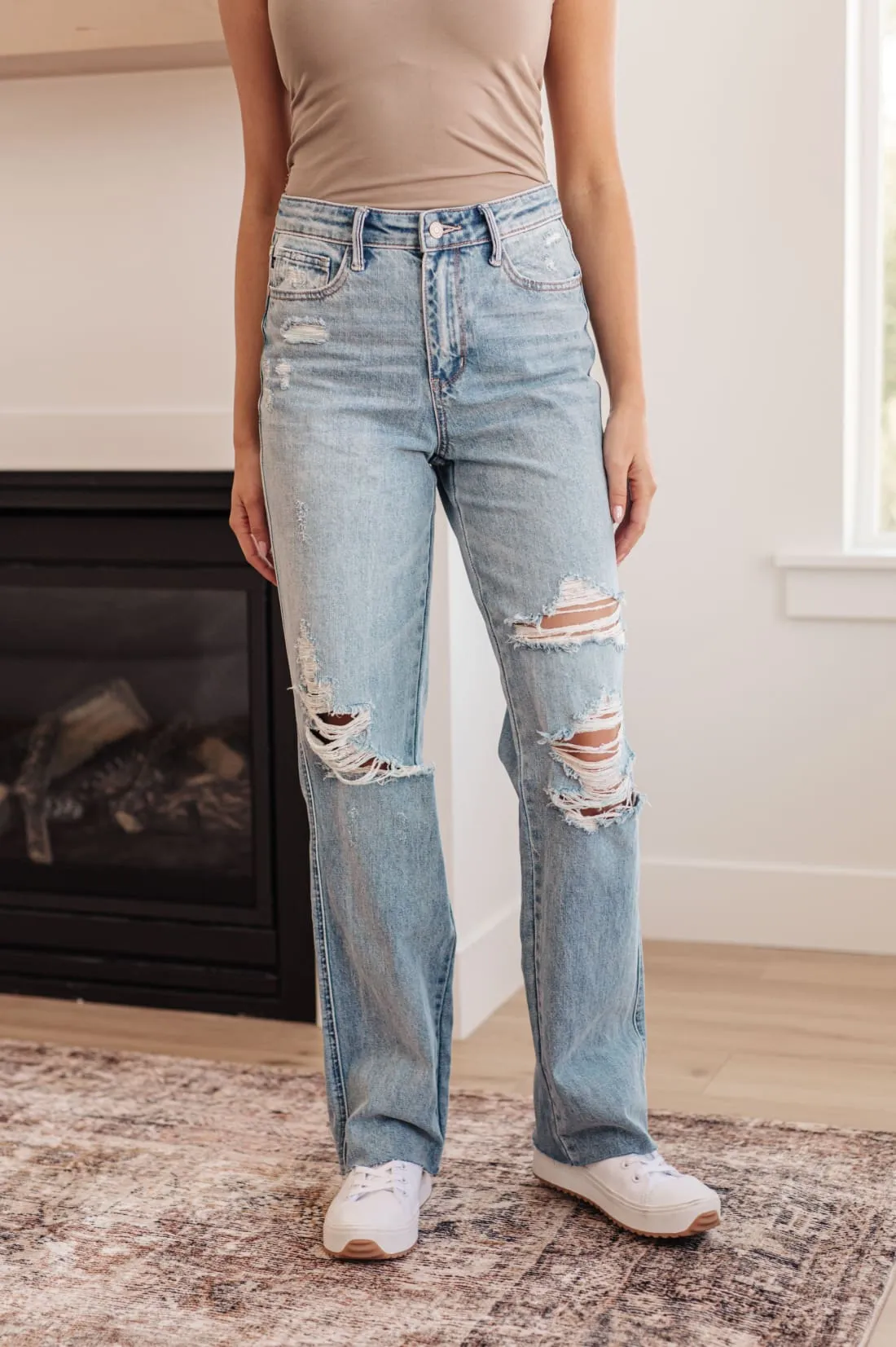 Ramona High Rise Rigid Magic Destroyed Straight Jeans