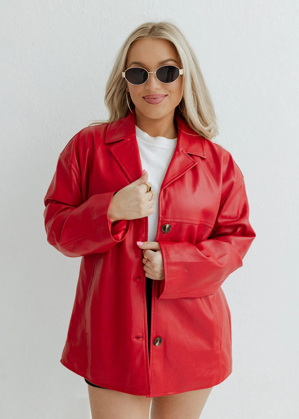 Red Faux Leather Jacket