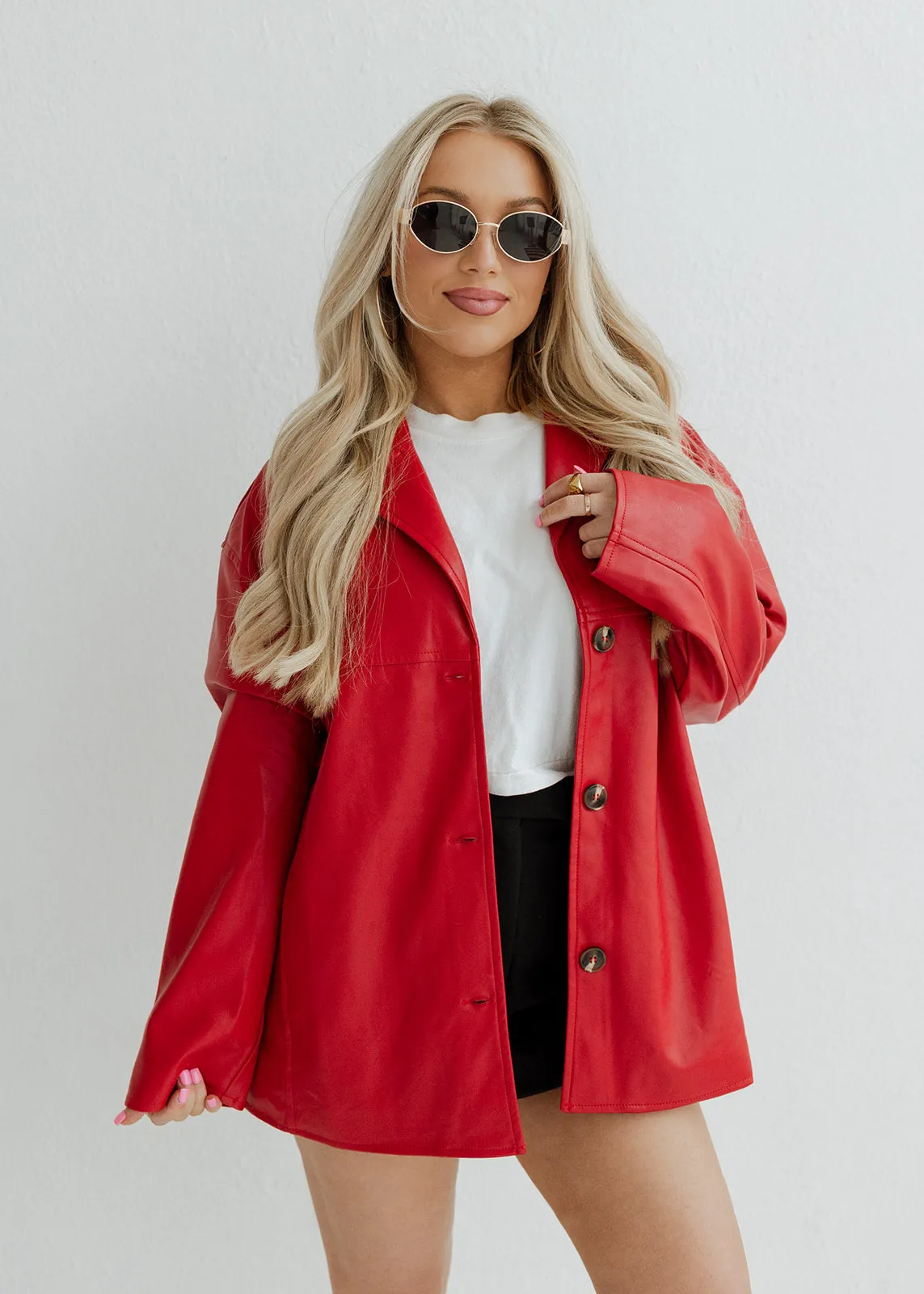 Red Faux Leather Jacket