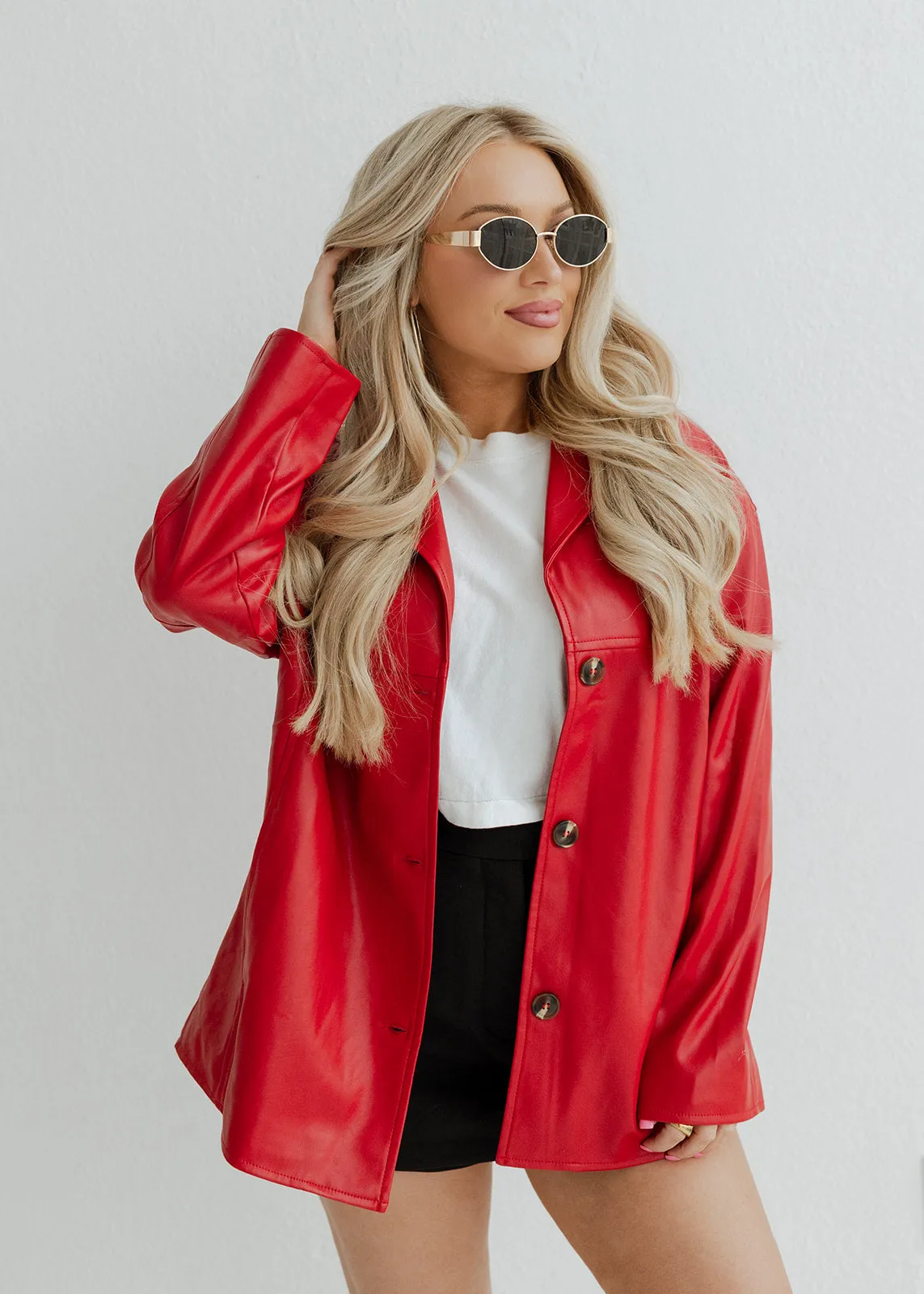 Red Faux Leather Jacket