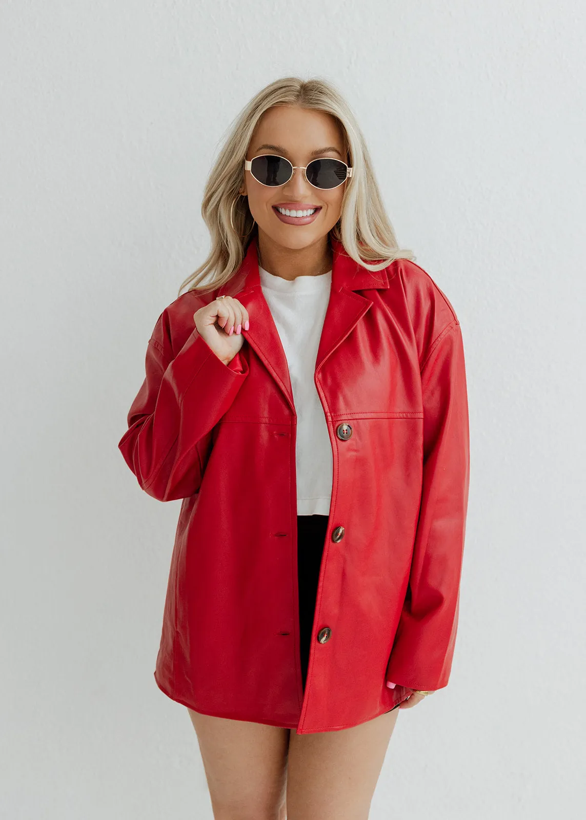 Red Faux Leather Jacket