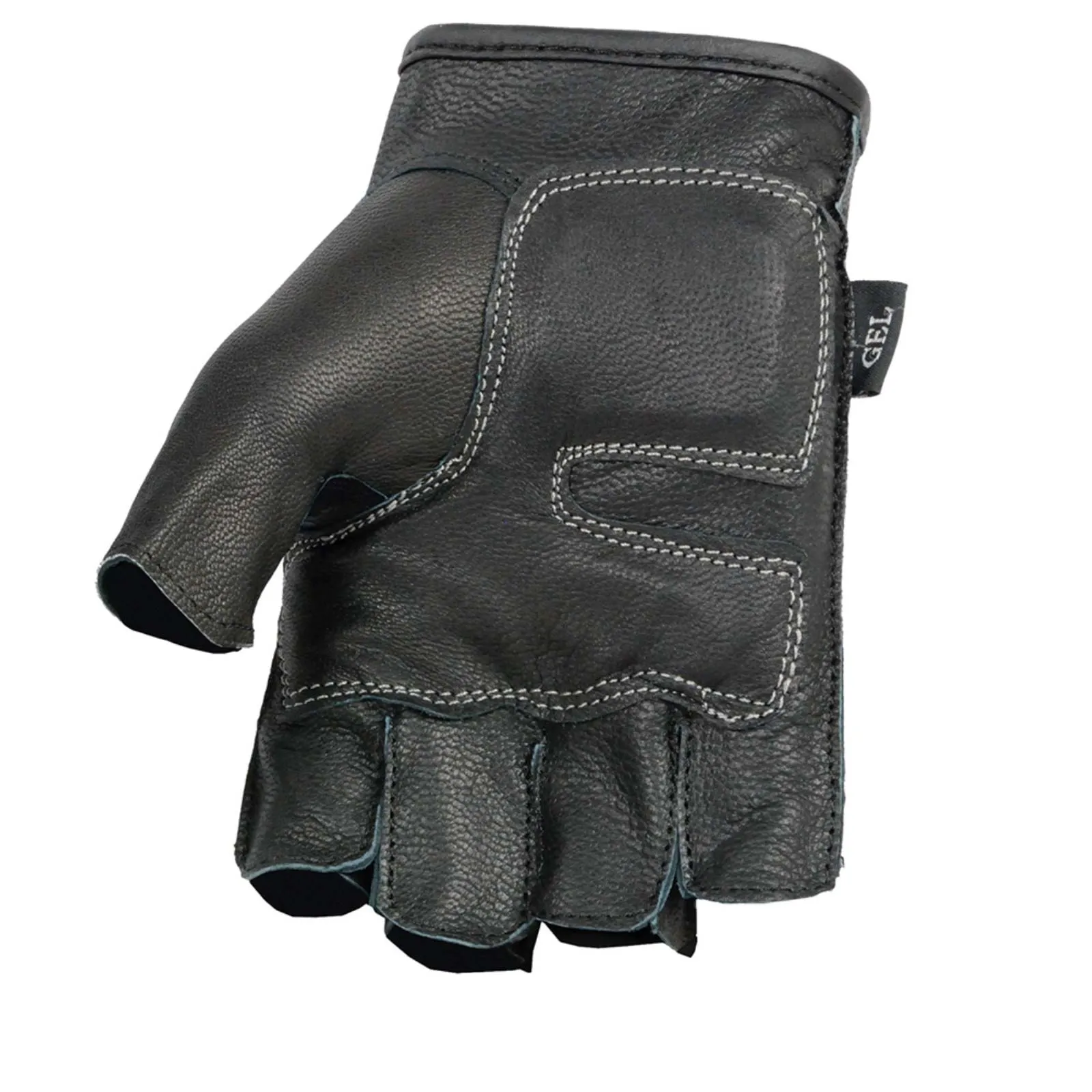 Red Flame SH198 Men's Black Leather Gel Padded Palm Fingerless Motorcycle Hand Gloves W/ ‘Red Flame Embroidered’