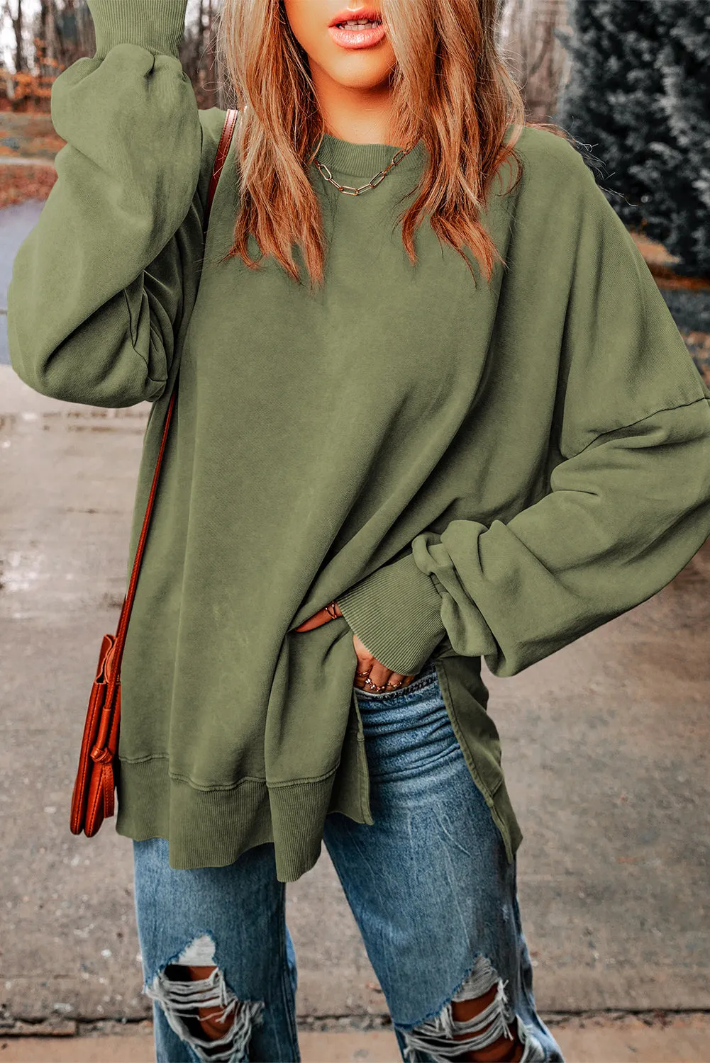 Ribbed Trim Oversized Sweatshirt