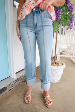 Risen - High Rise Ankle Straight Wide Cuffed Jeans "Light"