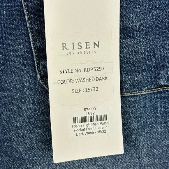 RISEN Jeans Womens 15/32 Blue High Rise Front Patch Pocket Flare Boho NWT
