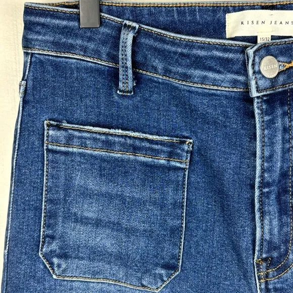 RISEN Jeans Womens 15/32 Blue High Rise Front Patch Pocket Flare Boho NWT