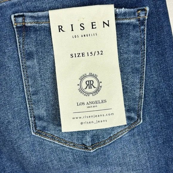 RISEN Jeans Womens 15/32 Blue High Rise Front Patch Pocket Flare Boho NWT