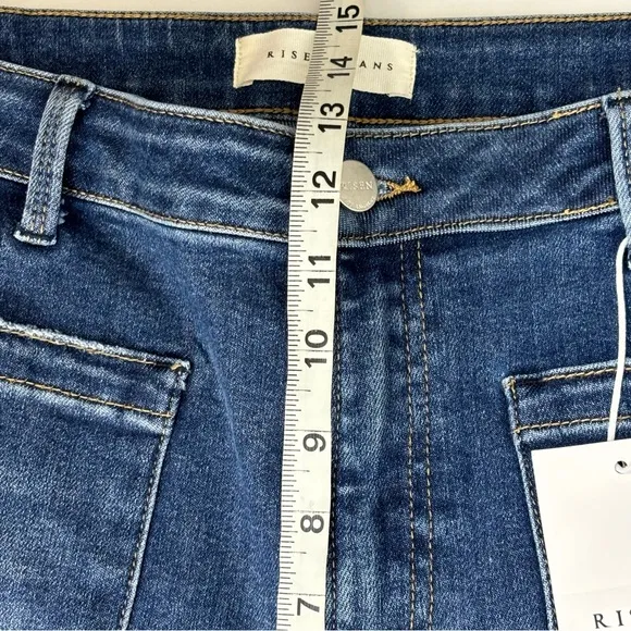 RISEN Jeans Womens 15/32 Blue High Rise Front Patch Pocket Flare Boho NWT