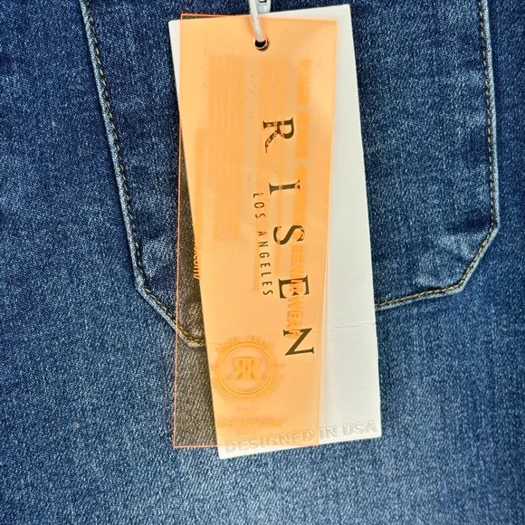 RISEN Jeans Womens 15/32 Blue High Rise Front Patch Pocket Flare Boho NWT