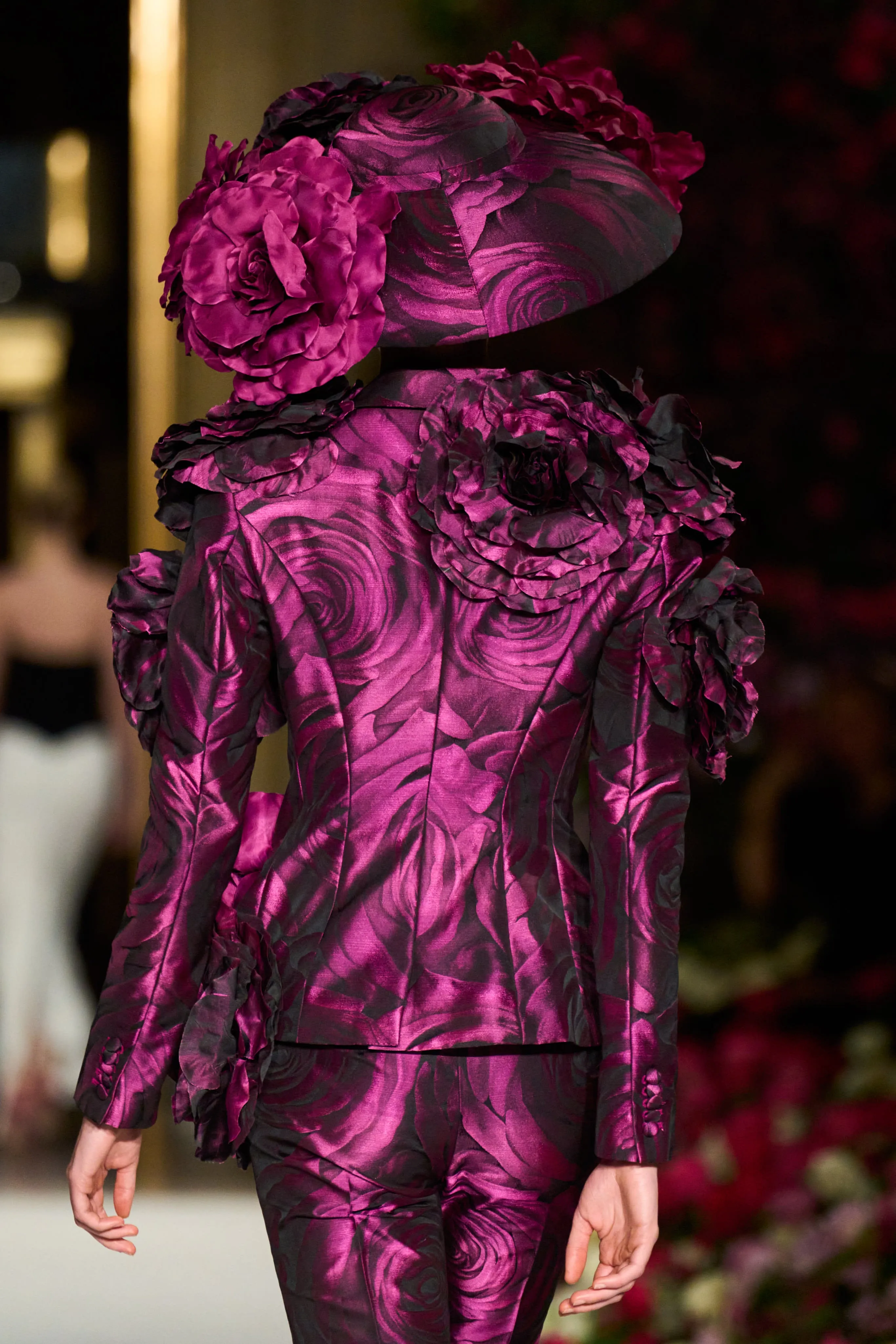 Rose Print Blazer with Oversized Rose Appliqué