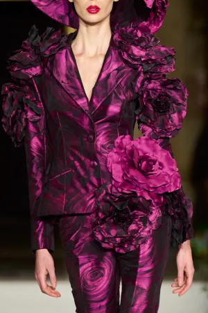 Rose Print Blazer with Oversized Rose Appliqué