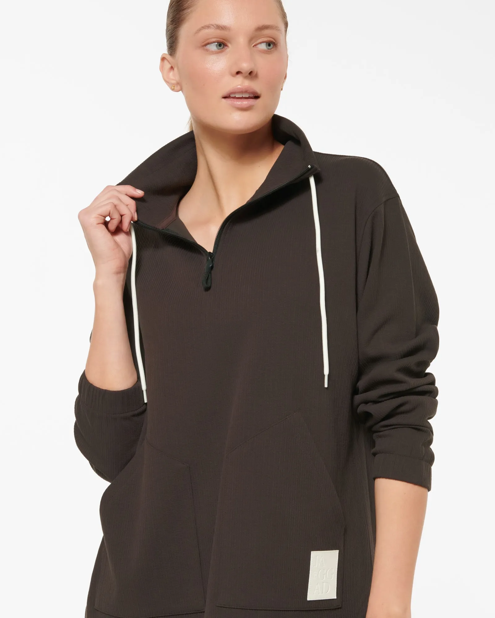 RUE LONGLINE HALF-ZIP SCUBA SWEATER COFFEE BEAN