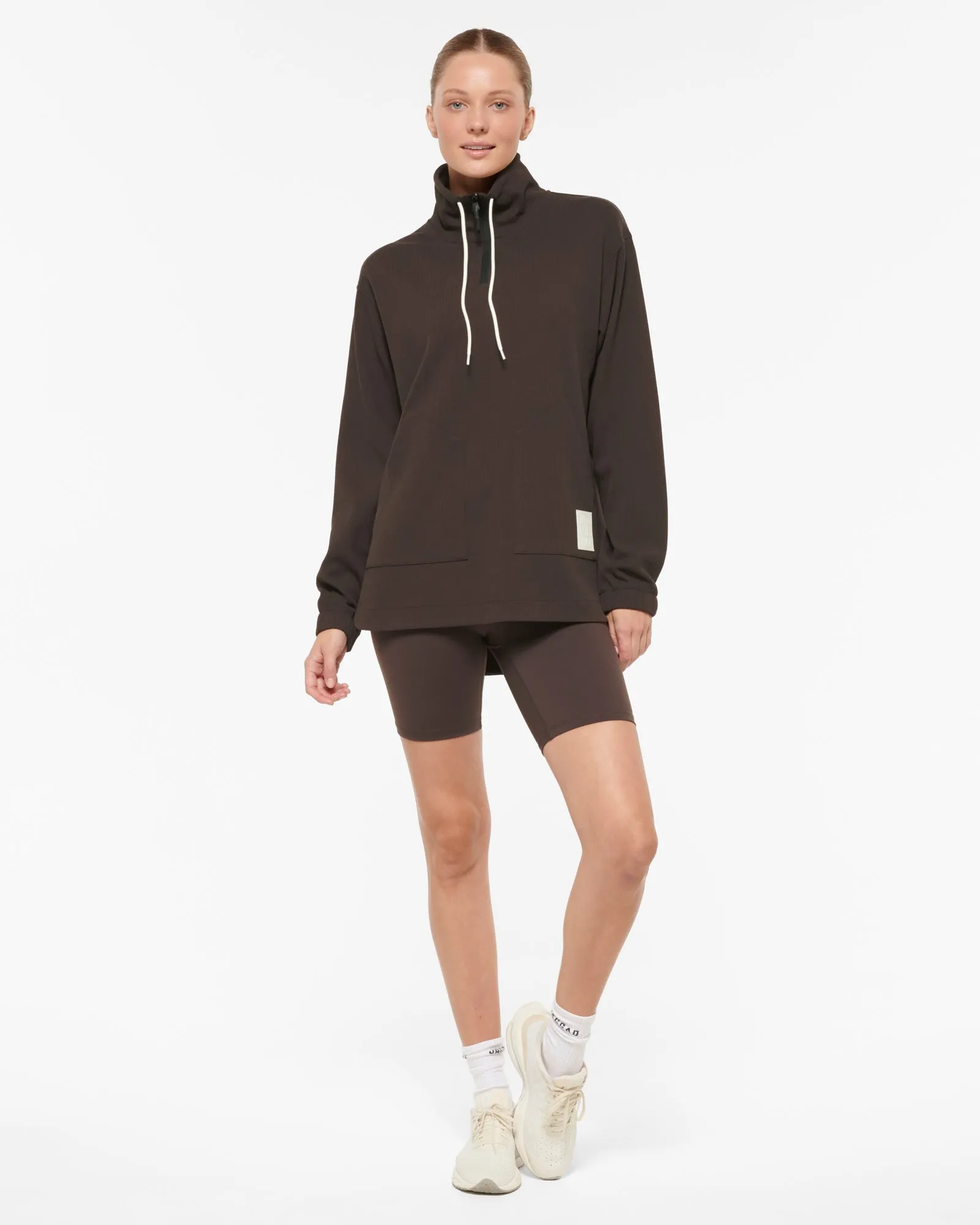 RUE LONGLINE HALF-ZIP SCUBA SWEATER COFFEE BEAN