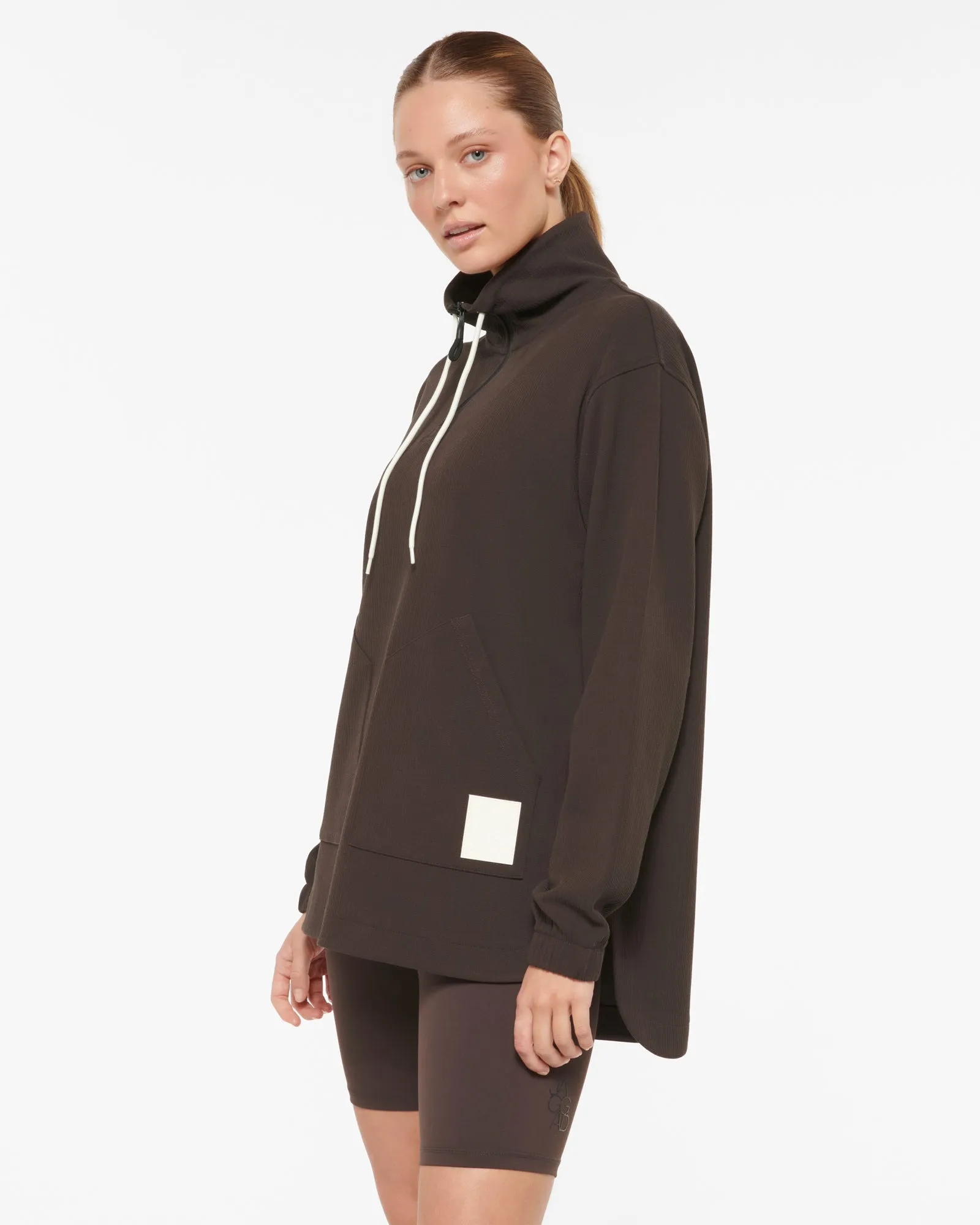RUE LONGLINE HALF-ZIP SCUBA SWEATER COFFEE BEAN