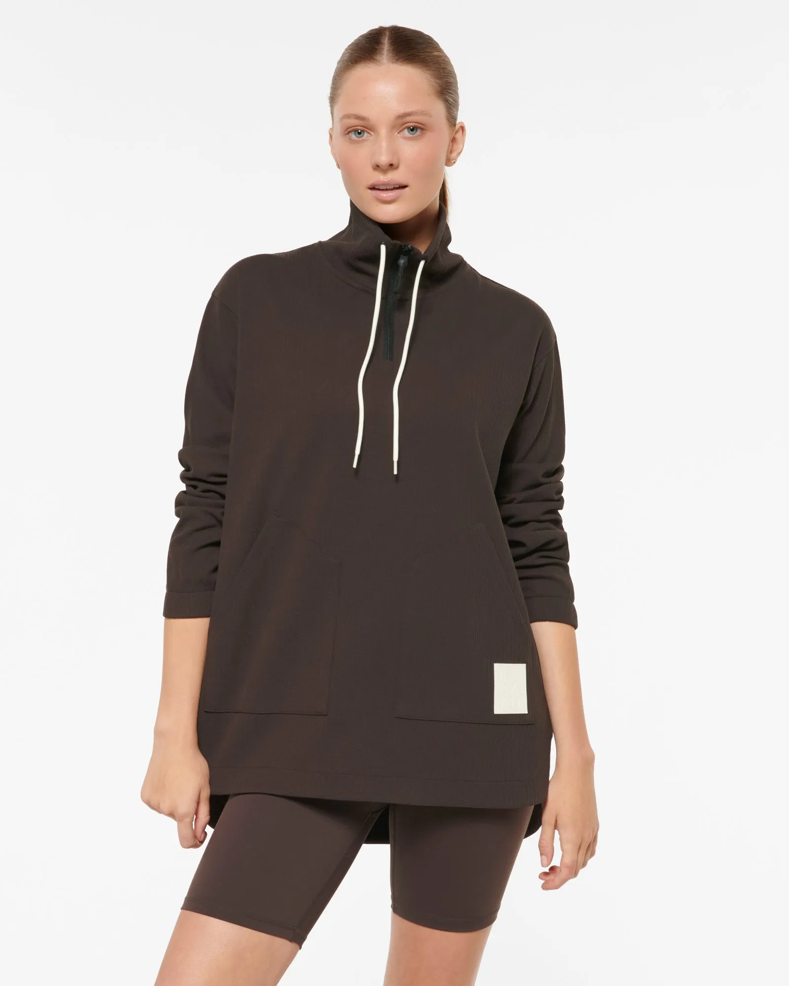 RUE LONGLINE HALF-ZIP SCUBA SWEATER COFFEE BEAN