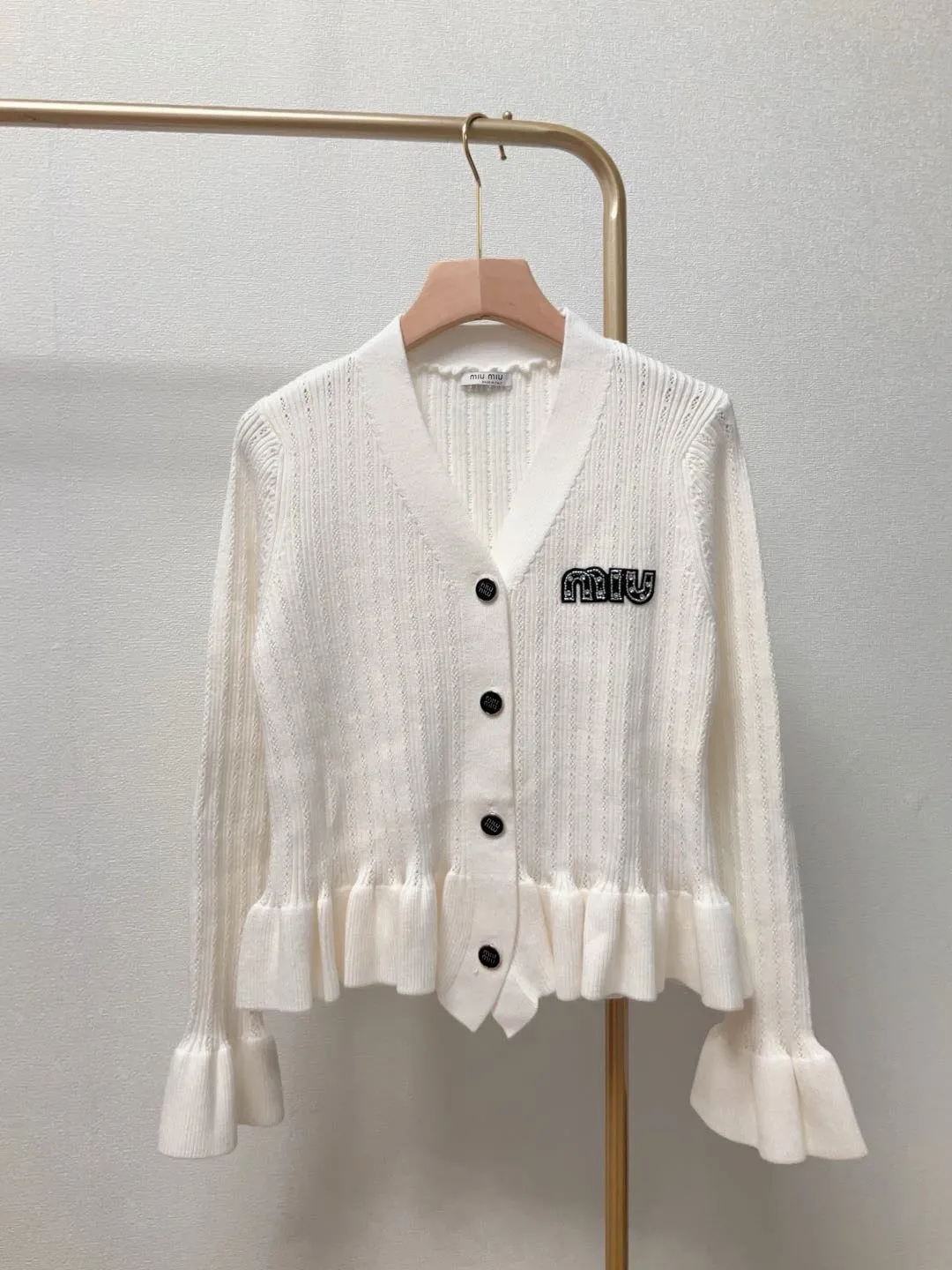 Ruffle Hem Knit Cardigan