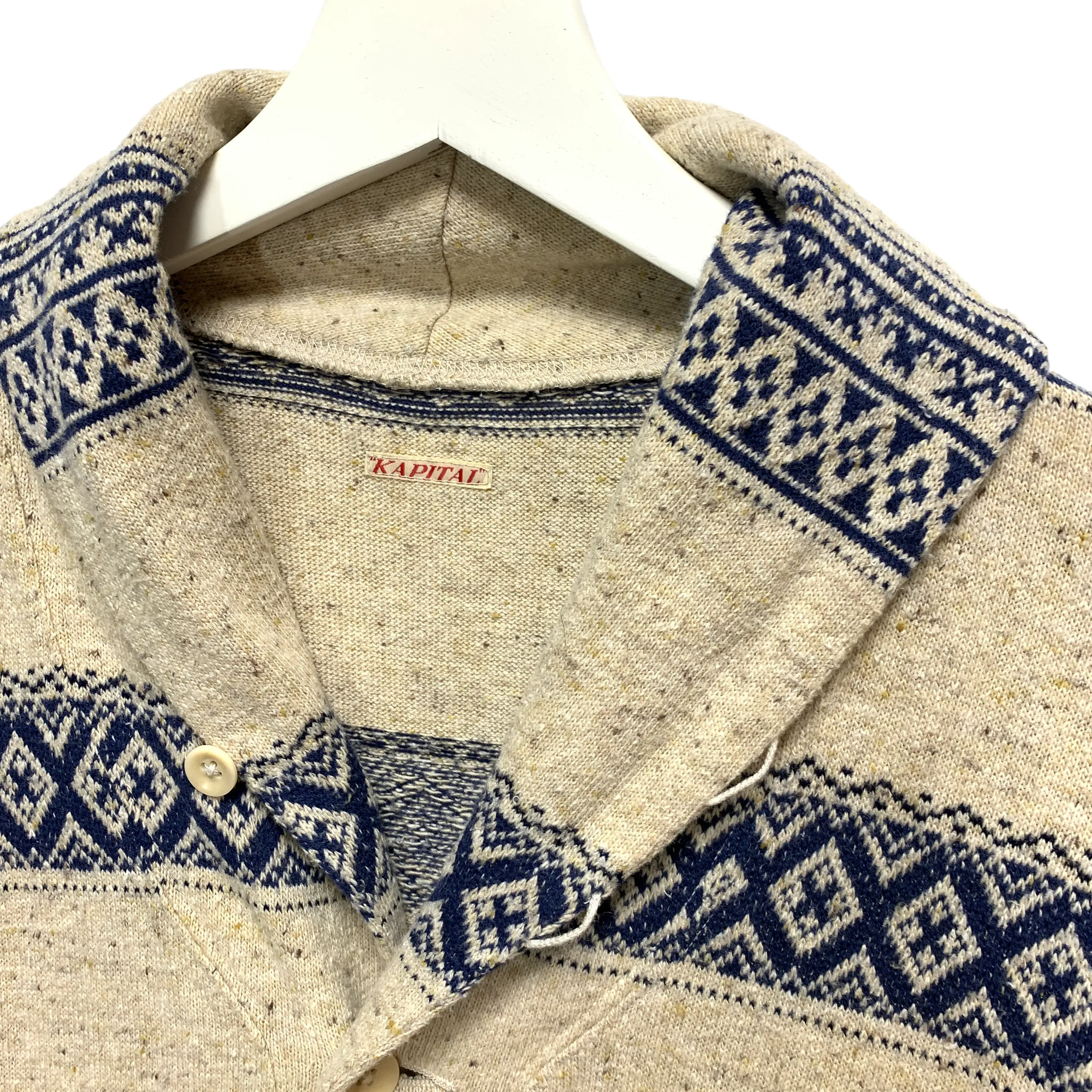 [S] Kapital Border Pattern Shawl Collar Button Front Cardigan