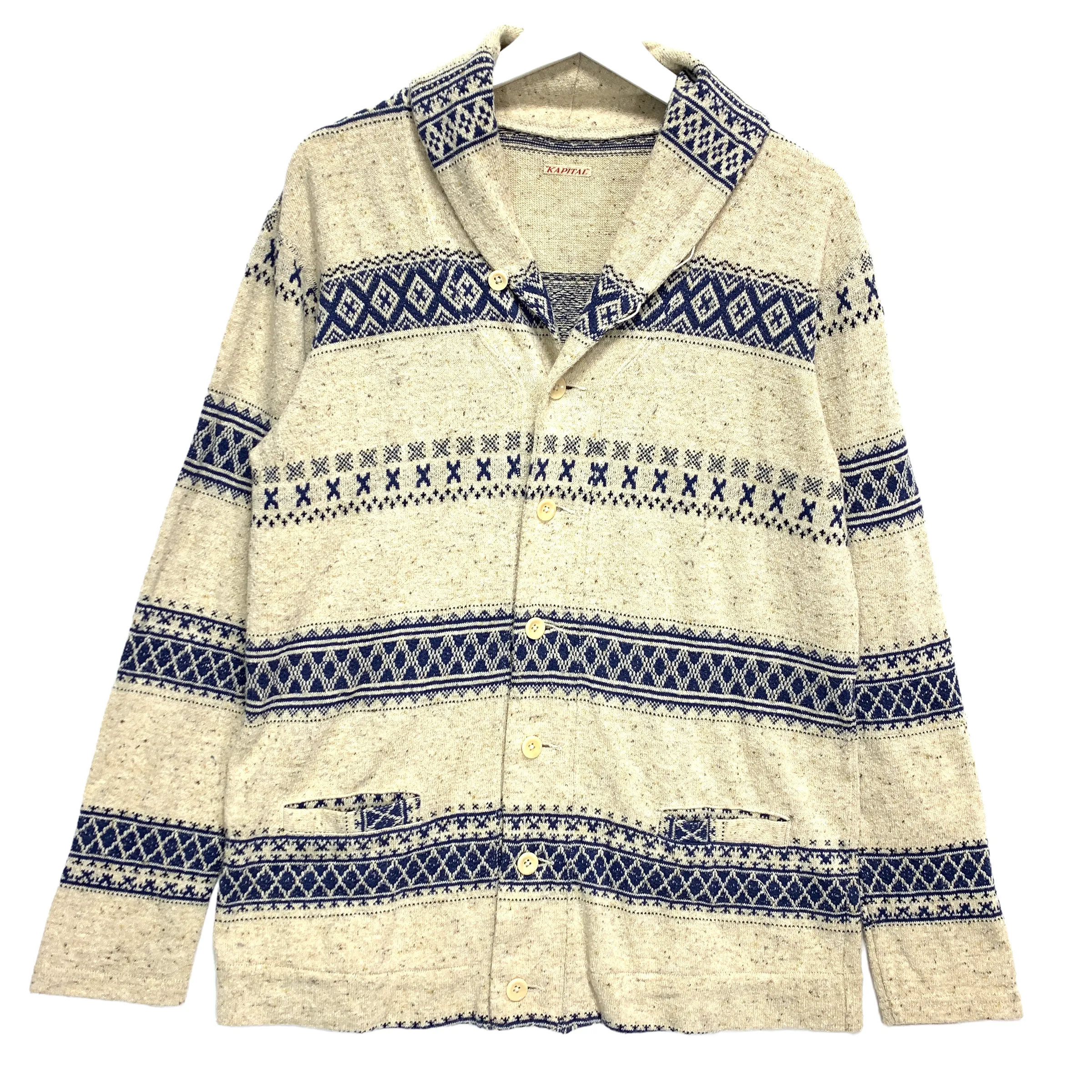 [S] Kapital Border Pattern Shawl Collar Button Front Cardigan