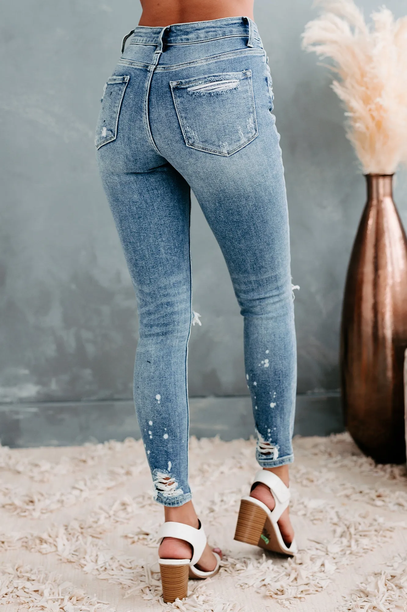 Sakura Flying Monkey Mid-Rise Paint Splatter Skinny Jeans (Medium Light)