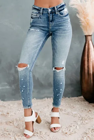 Sakura Flying Monkey Mid-Rise Paint Splatter Skinny Jeans (Medium Light)